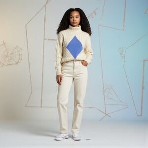 Tory Burch S Cream Cable Knit Turtleneck Sweater Preppy Coastal Grandmother Wool